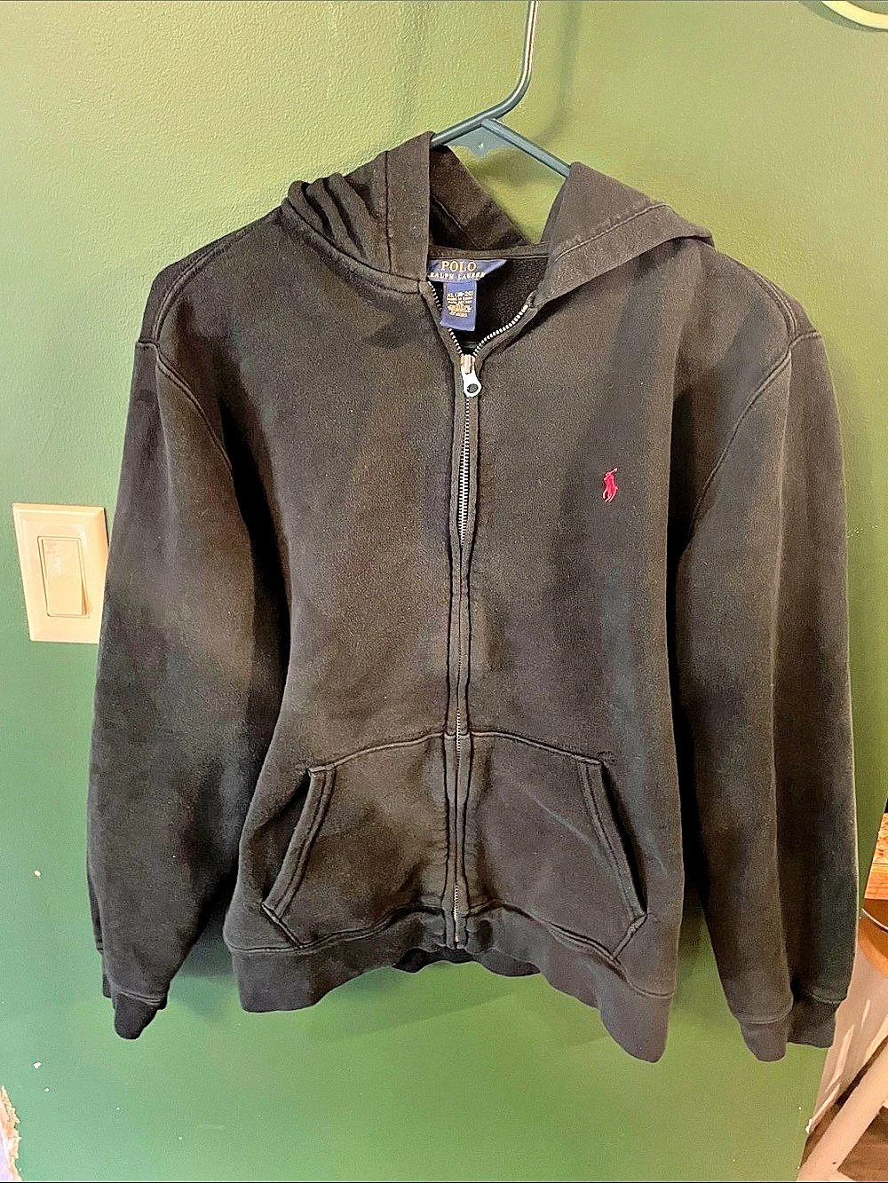 Polo Ralph Lauren Sweatshirt Youth Boys Black XL 18-20 Full Zip Hoodie Preppy